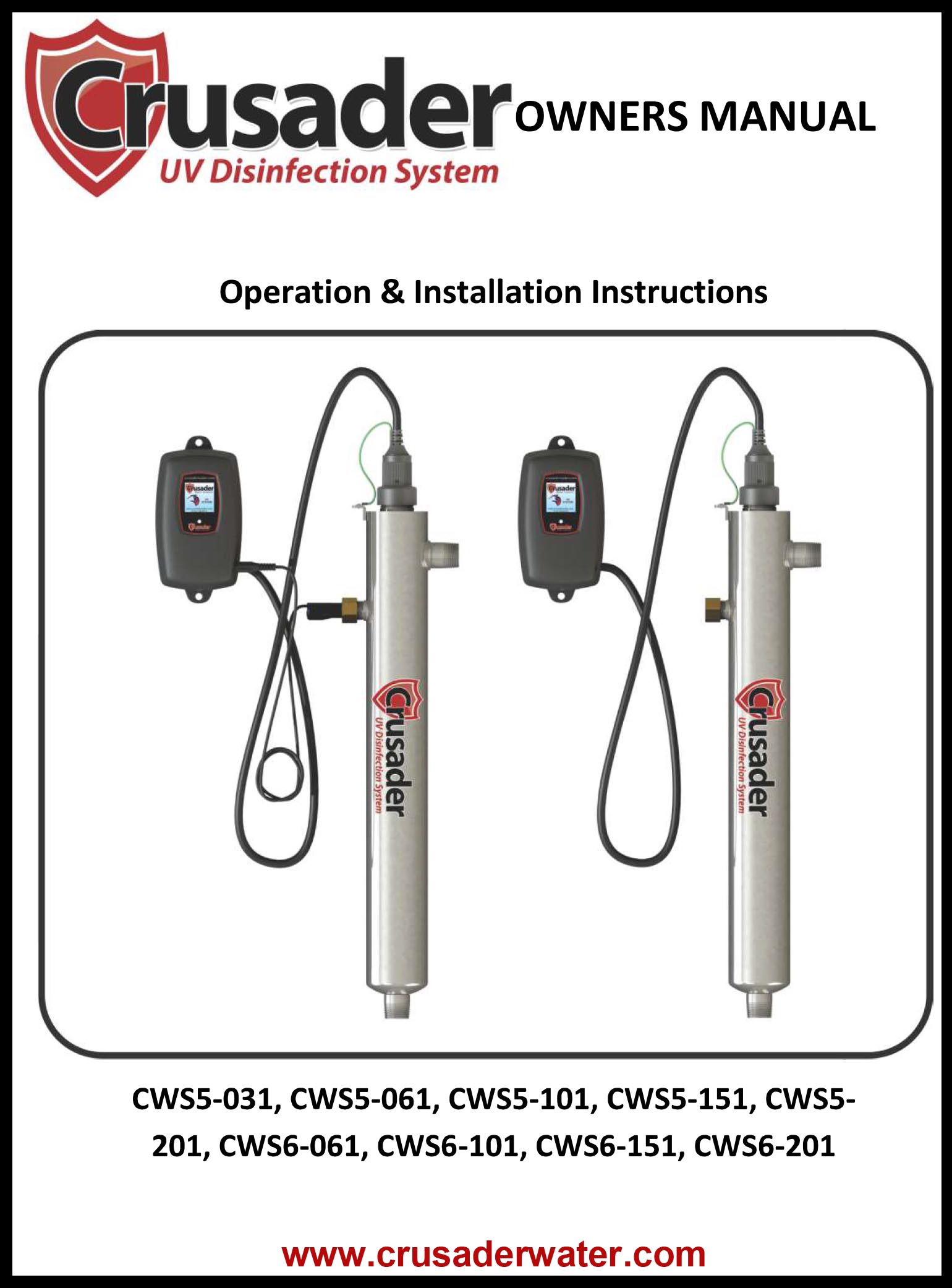 Ultraviolet System Owners Manuals Crusader Water 2506